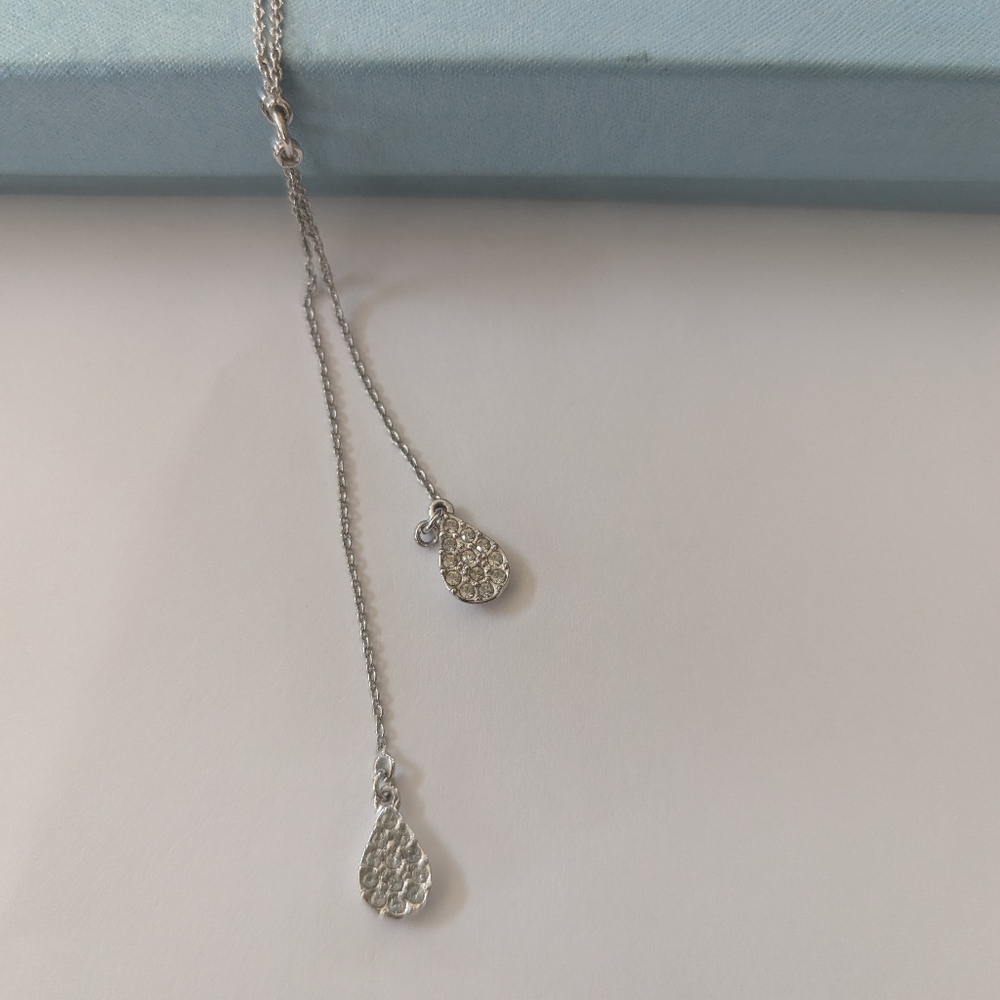 Touchstone Crystal tear drop necklace, silver, Swarovski crystals